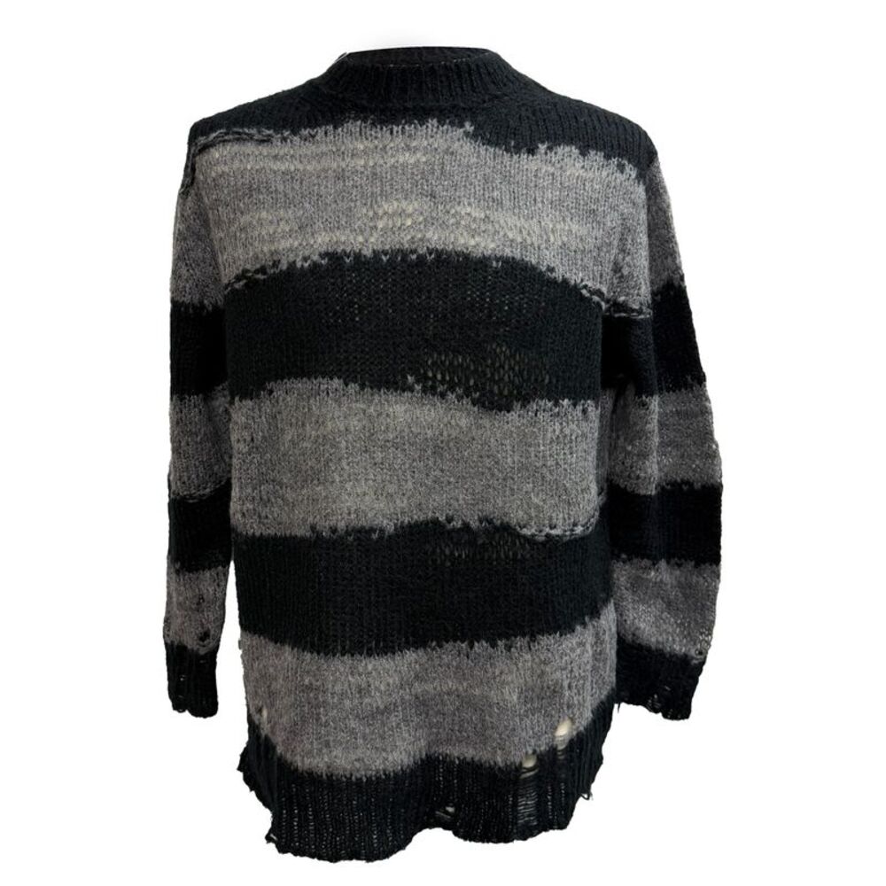 Acne Studios Striped Distressed Sweater in Grey Acrylic